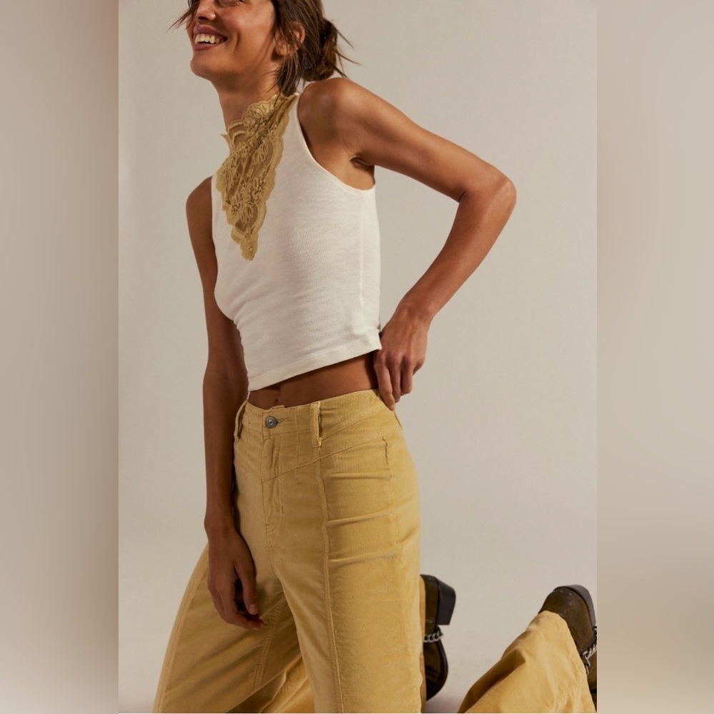 NWT We The Free People Libre Wide Leg Cord Jeans Sand Tan Beige Size 30 - Picture 3 of 10